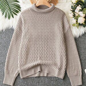 Mocha Brown Casual Womens Turtleneck Drop Shoulder Sweater